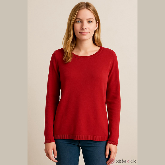 Eddie Bauer Women's Red Knit Sweater Size L Soft Cotton Blend Long Sleeves Class - Picture 7 of 7